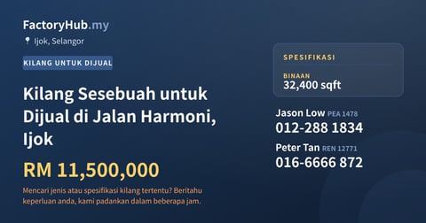 Kilang Untuk Dijual - Kilang Sesebuah untuk Dijual di Jalan Harmoni, Ijok - Ijok, Selangor