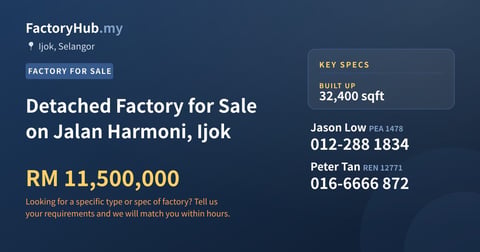 Factory For Sale - Detached Factory for Sale on Jalan Harmoni, Ijok - Ijok, Selangor