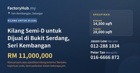 Kilang Untuk Dijual - Kilang Semi-D untuk Dijual di Bukit Serdang, Seri Kembangan - Seri Kembangan, Selangor