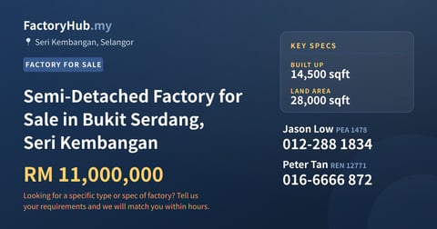 Factory For Sale - Semi-Detached Factory for Sale in Bukit Serdang, Seri Kembangan - Seri Kembangan, Selangor