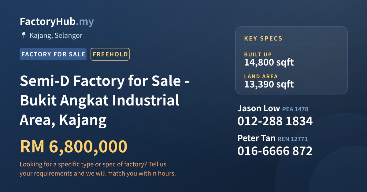 Factory For Sale - Semi-D Factory for Sale - Bukit Angkat Industrial Area, Kajang - Kajang, Selangor