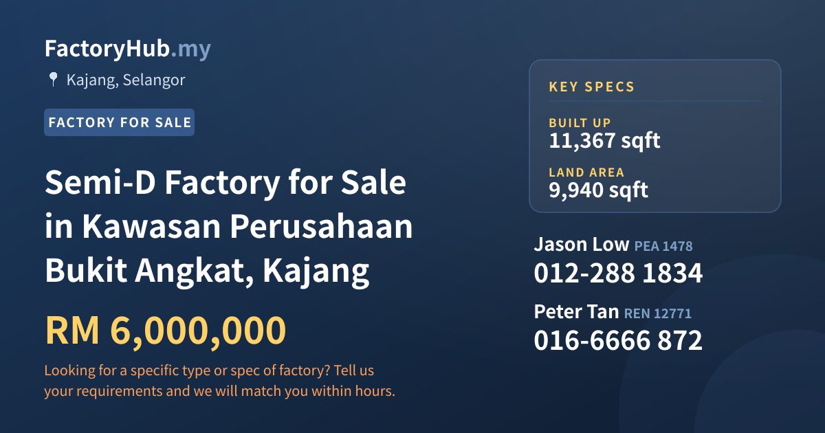 Factory For Sale - Semi-D Factory for Sale in Kawasan Perusahaan Bukit Angkat, Kajang - Kajang, Selangor