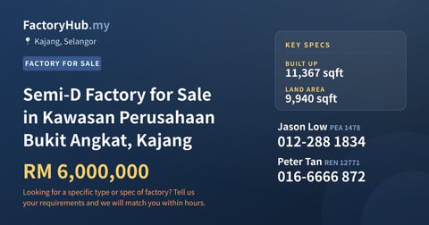 Factory For Sale - Semi-D Factory for Sale in Kawasan Perusahaan Bukit Angkat, Kajang - Kajang, Selangor