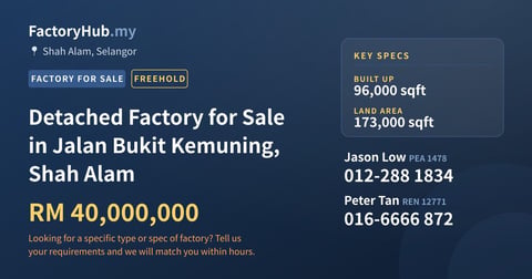 Factory For Sale - Detached Factory for Sale in Jalan Bukit Kemuning, Shah Alam - Shah Alam, Selangor