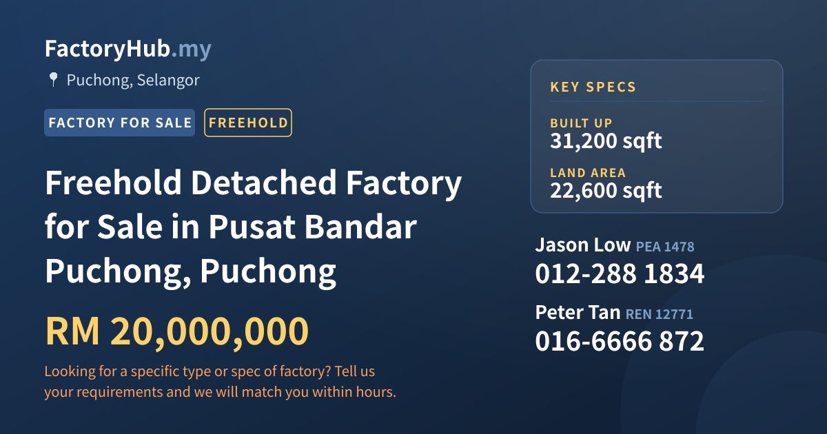 Factory For Sale - Freehold Detached Factory for Sale in Pusat Bandar Puchong, Puchong - Puchong, Selangor