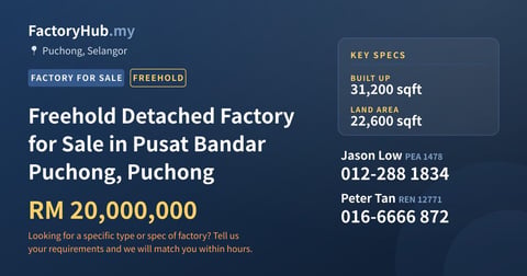 Factory For Sale - Freehold Detached Factory for Sale in Pusat Bandar Puchong, Puchong - Puchong, Selangor