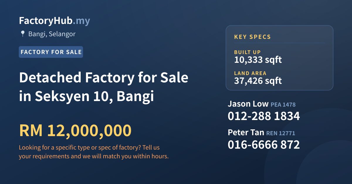 Factory For Sale - Detached Factory for Sale in Seksyen 10, Bangi - Bangi, Selangor