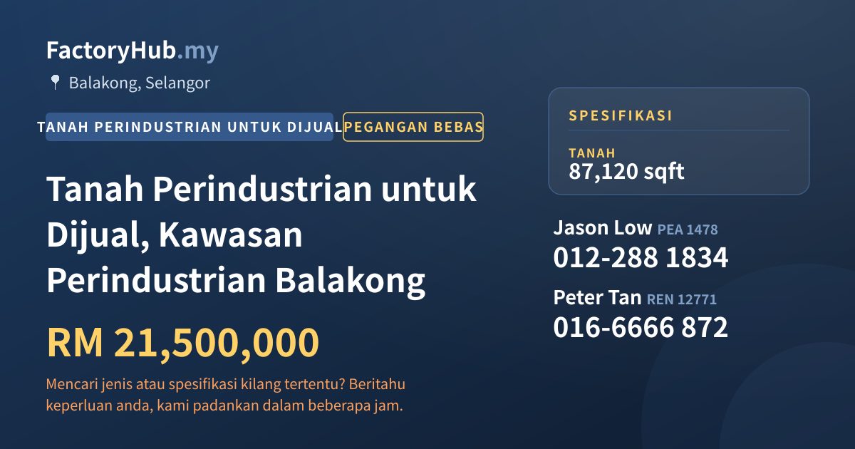 Tanah Untuk Dijual - Tanah Perindustrian untuk Dijual, Kawasan Perindustrian Balakong - Balakong, Selangor
