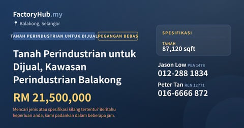 Tanah Untuk Dijual - Tanah Perindustrian untuk Dijual, Kawasan Perindustrian Balakong - Balakong, Selangor