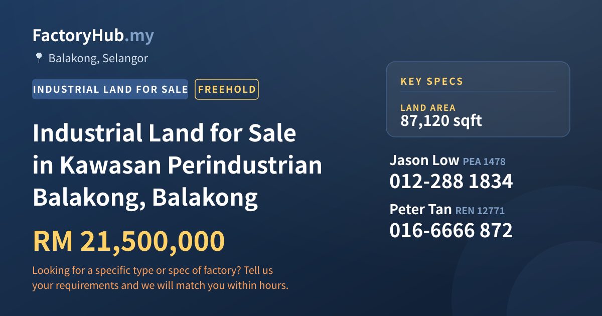 Land For Sale - Industrial Land for Sale in Kawasan Perindustrian Balakong, Balakong - Balakong, Selangor