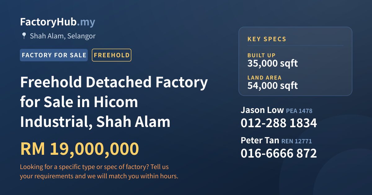 Factory For Sale - Freehold Detached Factory for Sale in Hicom Industrial, Shah Alam - Shah Alam, Selangor
