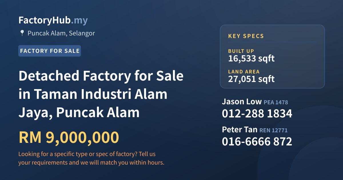 Factory For Sale - Detached Factory for Sale in Taman Industri Alam Jaya, Puncak Alam - Puncak Alam, Selangor
