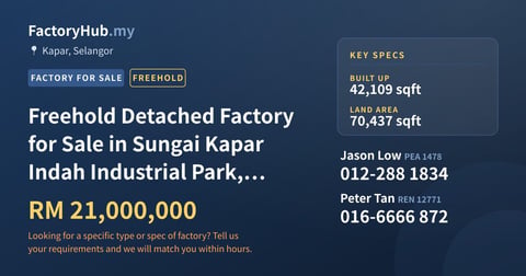 Factory For Sale - Freehold Detached Factory for Sale in Sungai Kapar Indah Industrial Park, Kapar - Kapar, Selangor