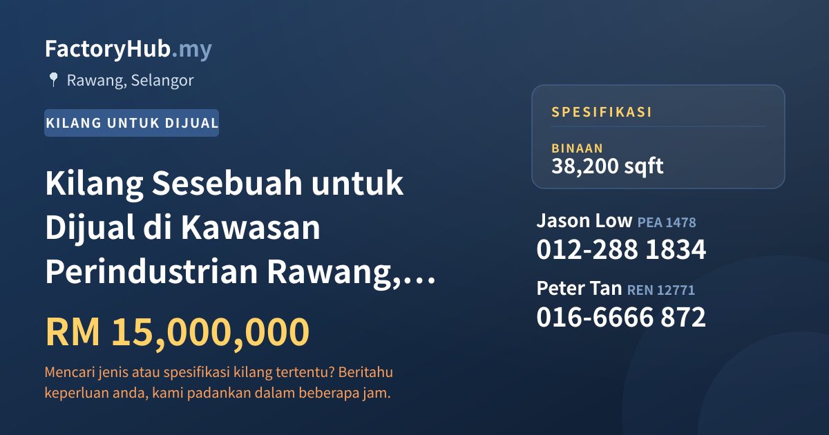 Kilang Untuk Dijual - Kilang Sesebuah untuk Dijual di Kawasan Perindustrian Rawang, Rawang - Rawang, Selangor