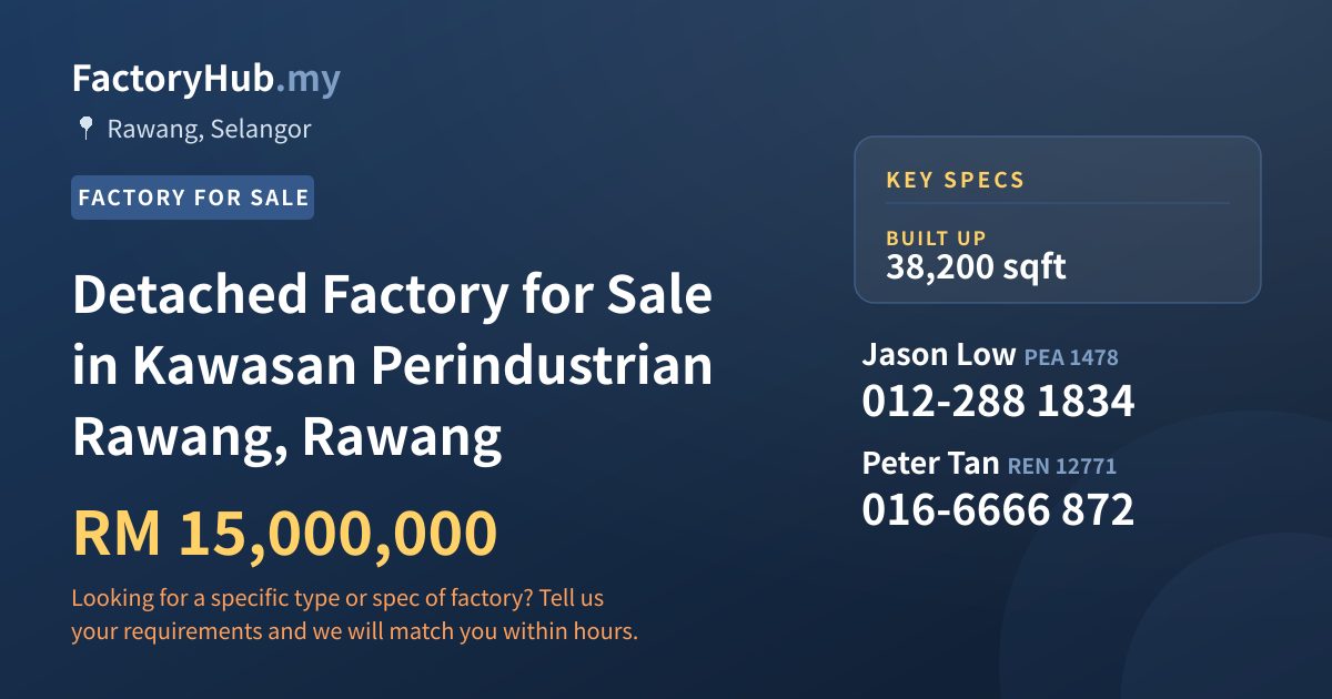 Factory For Sale - Detached Factory for Sale in Kawasan Perindustrian Rawang, Rawang - Rawang, Selangor