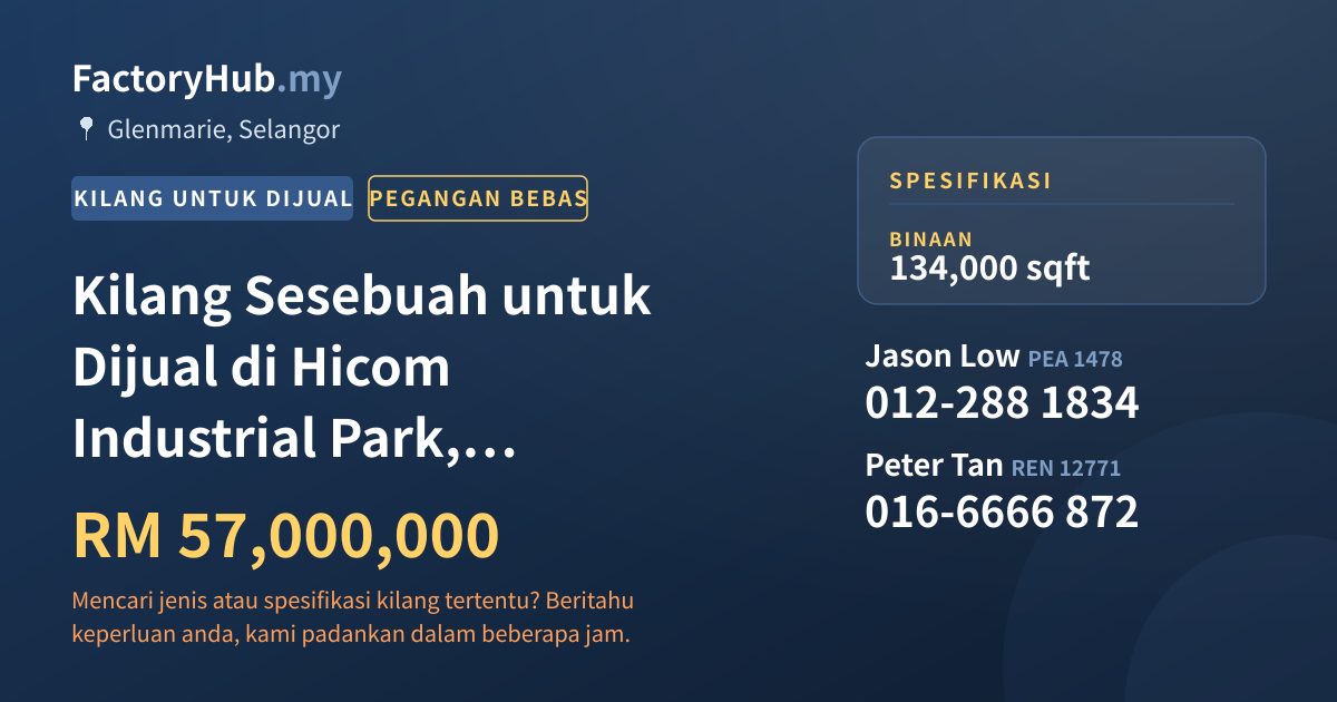Kilang Untuk Dijual - Kilang Sesebuah untuk Dijual di Hicom Industrial Park, Glenmarie - Glenmarie, Selangor