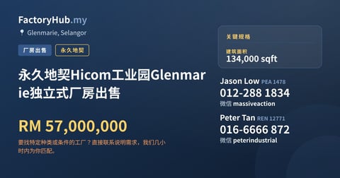 工厂 出售 - 永久地契Hicom工业园Glenmarie独立式厂房出售 - Glenmarie, Selangor