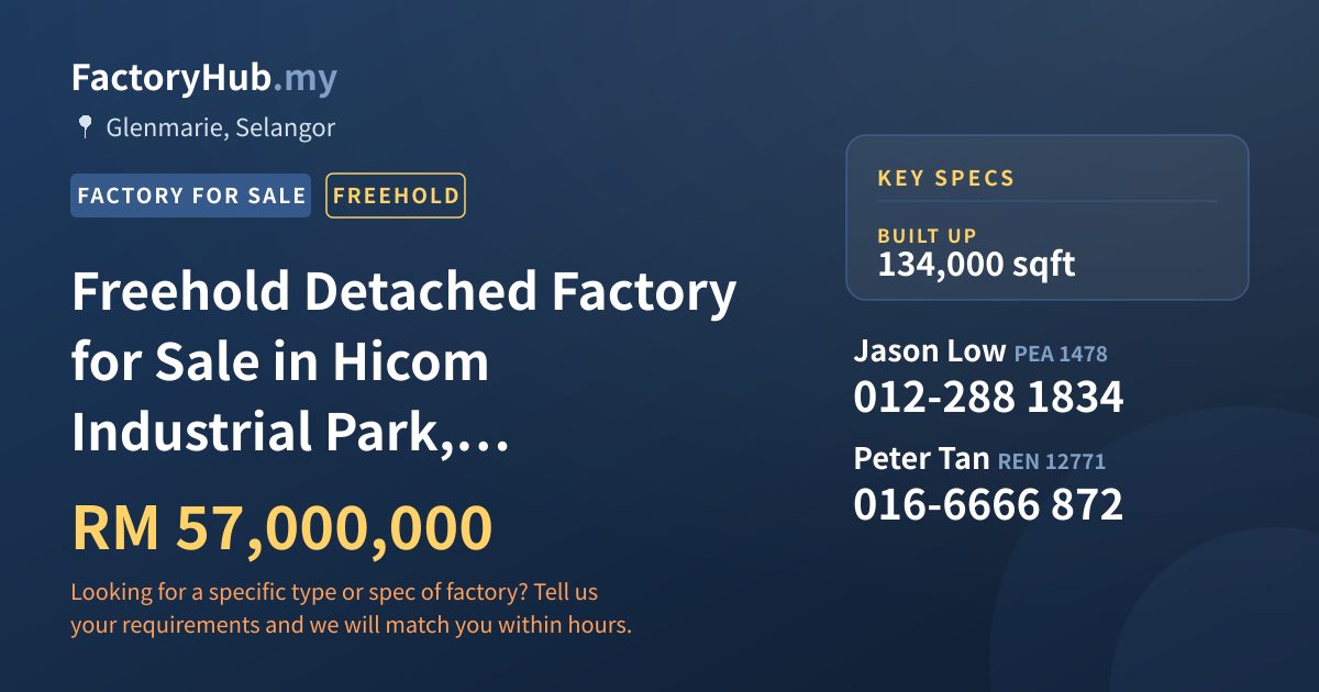 Factory For Sale - Freehold Detached Factory for Sale in Hicom Industrial Park, Glenmarie - Glenmarie, Selangor