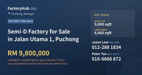Factory For Sale - Semi-D Factory for Sale in Jalan Utama 1, Puchong - Puchong, Selangor