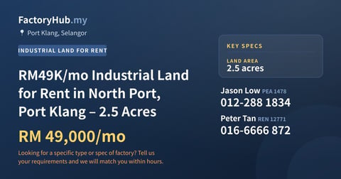 Land For Rent - RM49K/mo Industrial Land for Rent in North Port, Port Klang – 2.5 Acres - Port Klang, Selangor