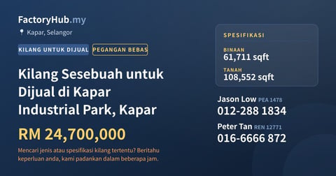 Kilang Untuk Dijual - Kilang Sesebuah untuk Dijual di Kapar Industrial Park, Kapar - Kapar, Selangor