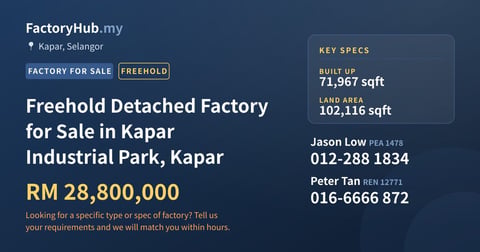 Factory For Sale - Freehold Detached Factory for Sale in Kapar Industrial Park, Kapar - Kapar, Selangor