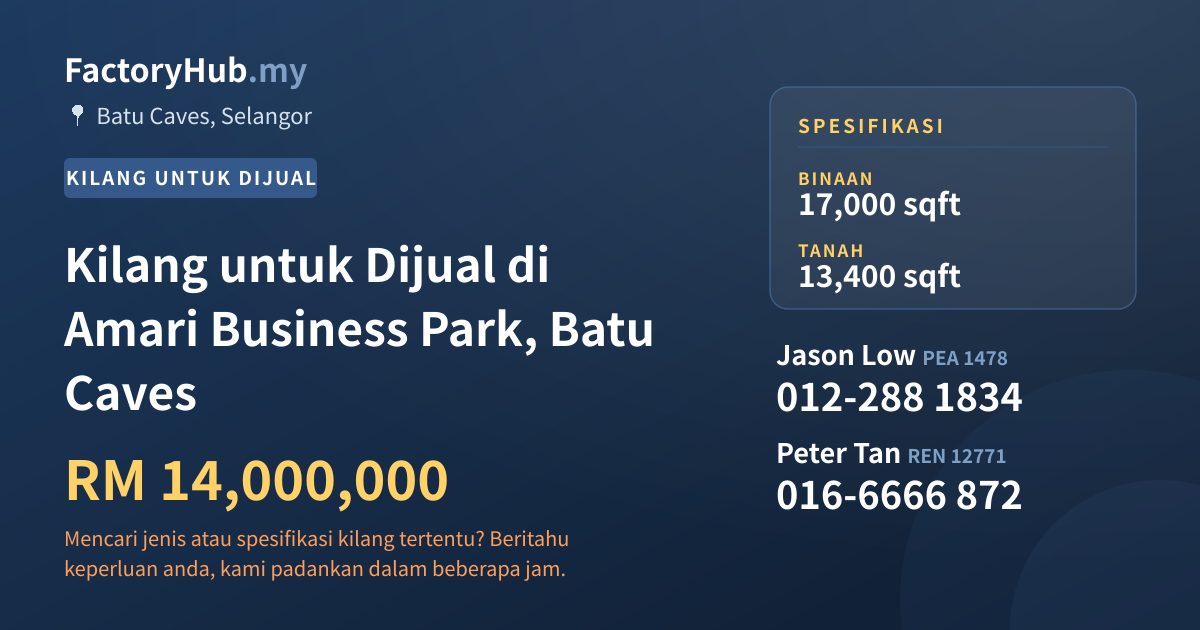 Kilang Untuk Dijual - Kilang untuk Dijual di Amari Business Park, Batu Caves - Batu Caves, Selangor