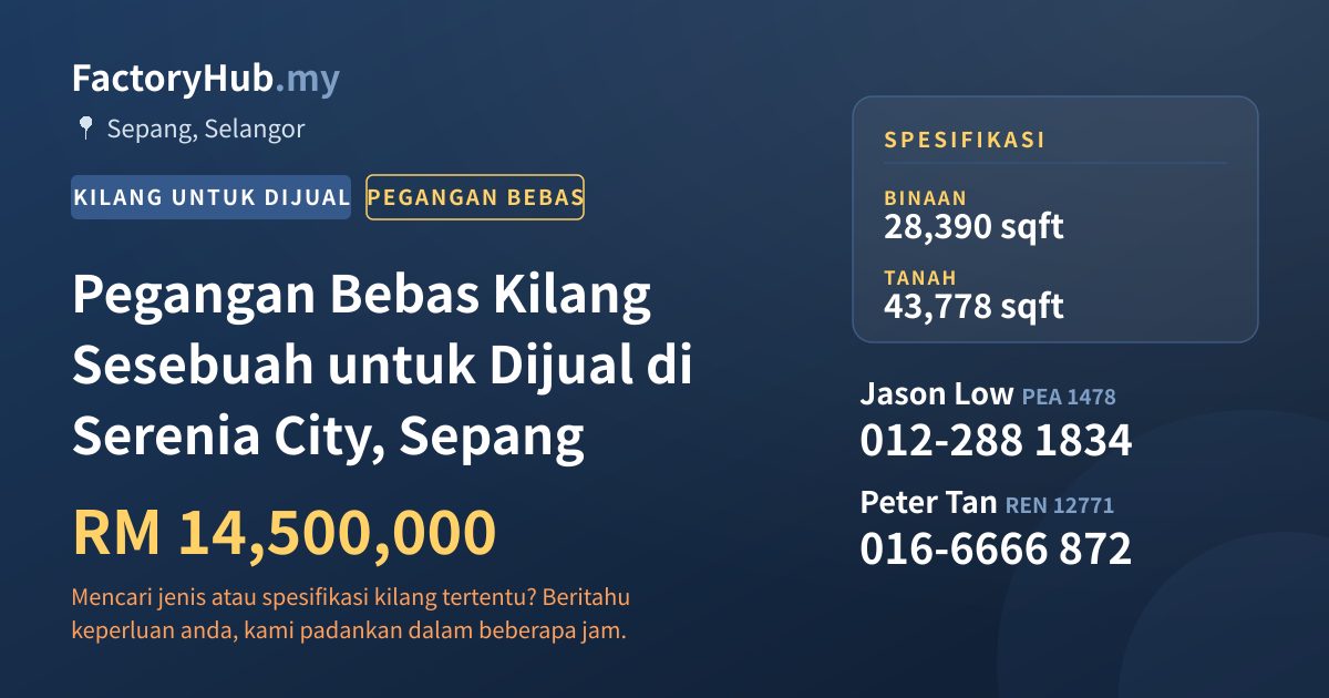 Kilang Untuk Dijual - Pegangan Bebas Kilang Sesebuah untuk Dijual di Serenia City, Sepang - Sepang, Selangor