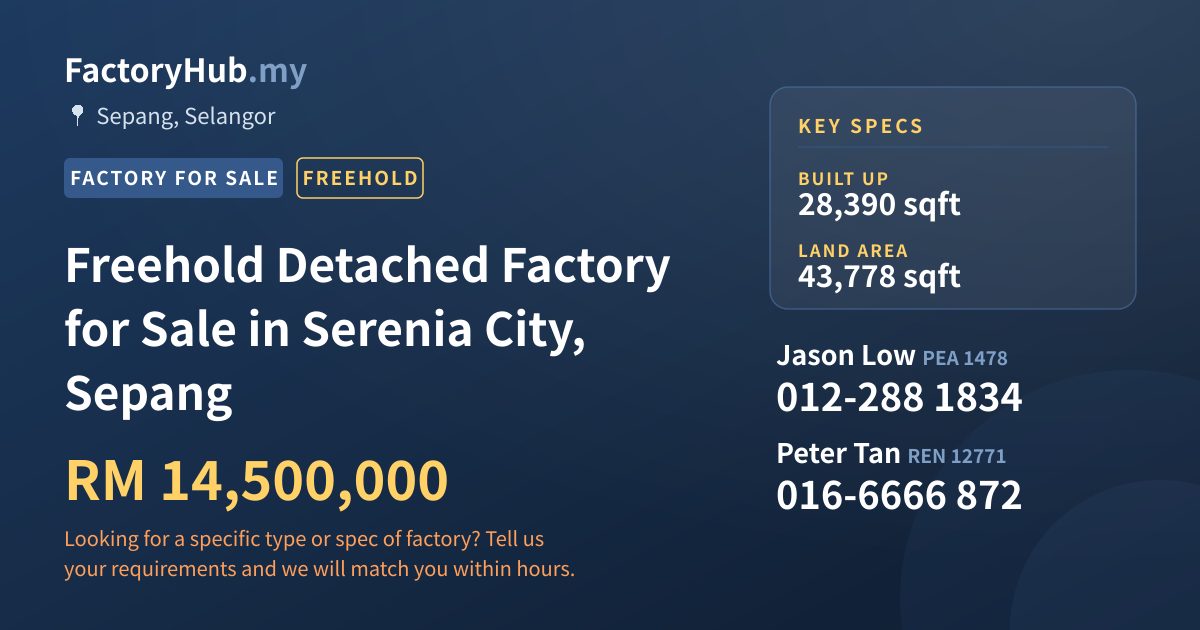 Factory For Sale - Freehold Detached Factory for Sale in Serenia City, Sepang - Sepang, Selangor