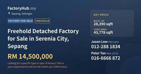 Factory For Sale - Freehold Detached Factory for Sale in Serenia City, Sepang - Sepang, Selangor