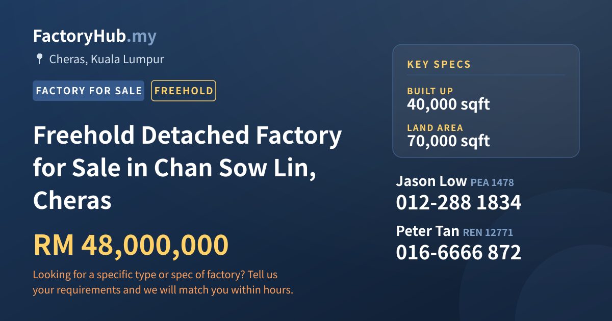 Factory For Sale - Freehold Detached Factory for Sale in Chan Sow Lin, Cheras - Cheras, Kuala Lumpur