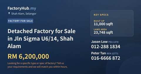 Factory For Sale - Detached Factory for Sale in Jln Sigma U6/14, Shah Alam - Shah Alam, Selangor