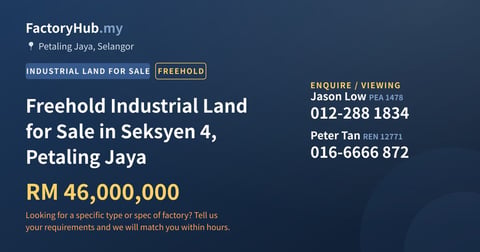 Land For Sale - Freehold Industrial Land for Sale in Seksyen 4, Petaling Jaya - Petaling Jaya, Selangor