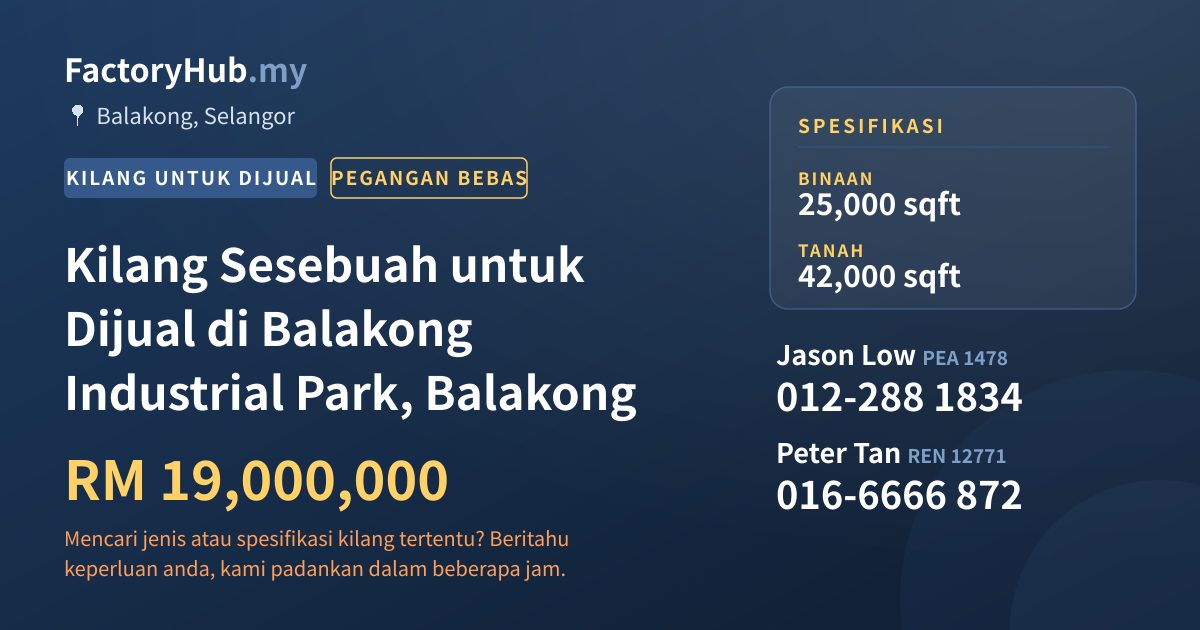 Kilang Untuk Dijual - Kilang Sesebuah untuk Dijual di Balakong Industrial Park, Balakong - Balakong, Selangor