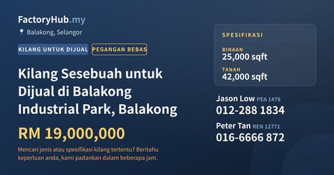 Kilang Untuk Dijual - Kilang Sesebuah untuk Dijual di Balakong Industrial Park, Balakong - Balakong, Selangor