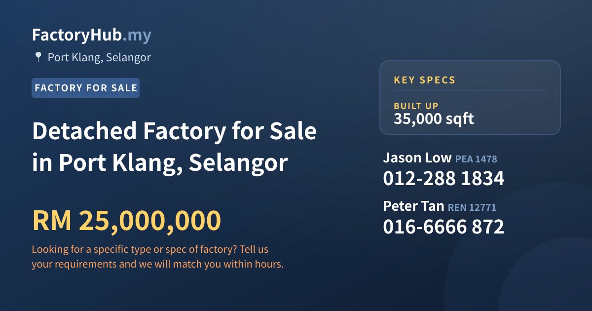 Factory For Sale - Detached Factory for Sale in Port Klang, Selangor - Port Klang, Selangor