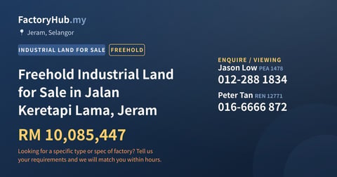 Land For Sale - Freehold Industrial Land for Sale in Jalan Keretapi Lama, Jeram - Jeram, Selangor