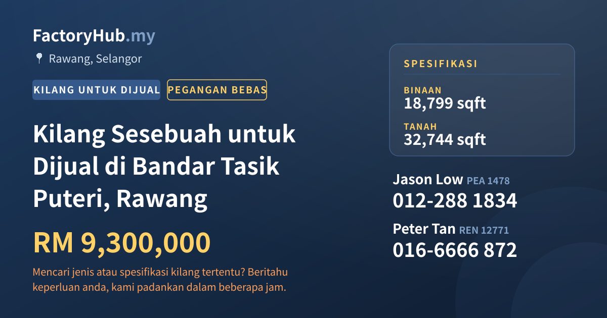 Kilang Untuk Dijual - Kilang Sesebuah untuk Dijual di Bandar Tasik Puteri, Rawang - Rawang, Selangor