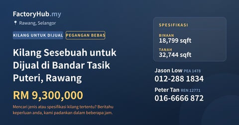 Kilang Untuk Dijual - Kilang Sesebuah untuk Dijual di Bandar Tasik Puteri, Rawang - Rawang, Selangor