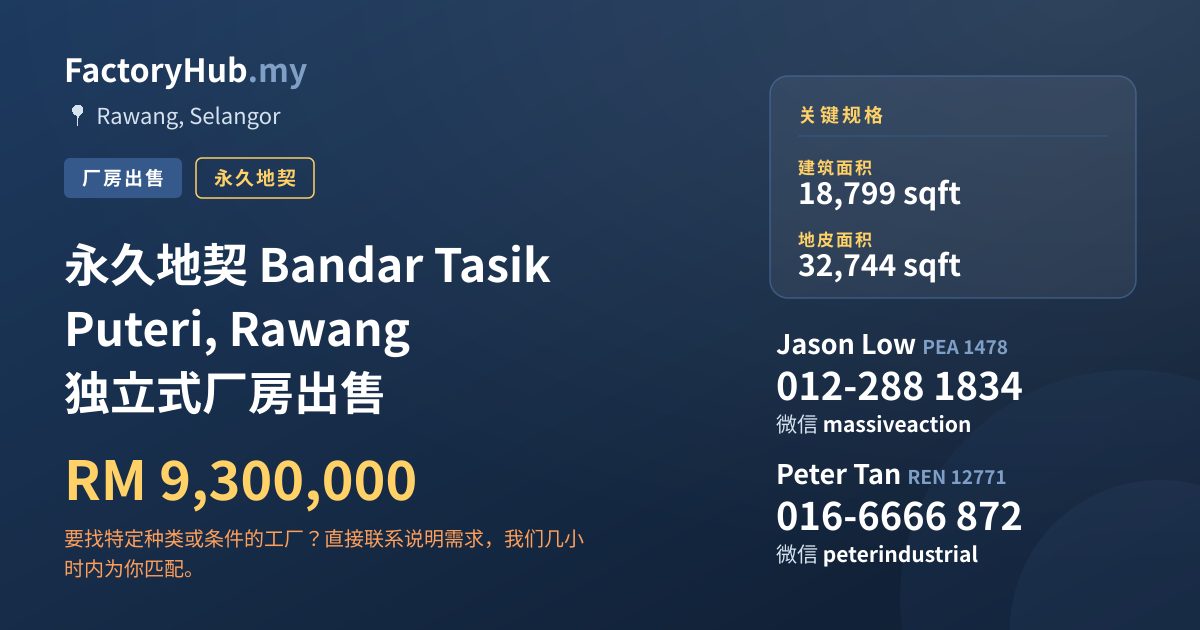 工厂 出售 - 永久地契 Bandar Tasik Puteri, Rawang 独立式厂房出售 - Rawang, Selangor
