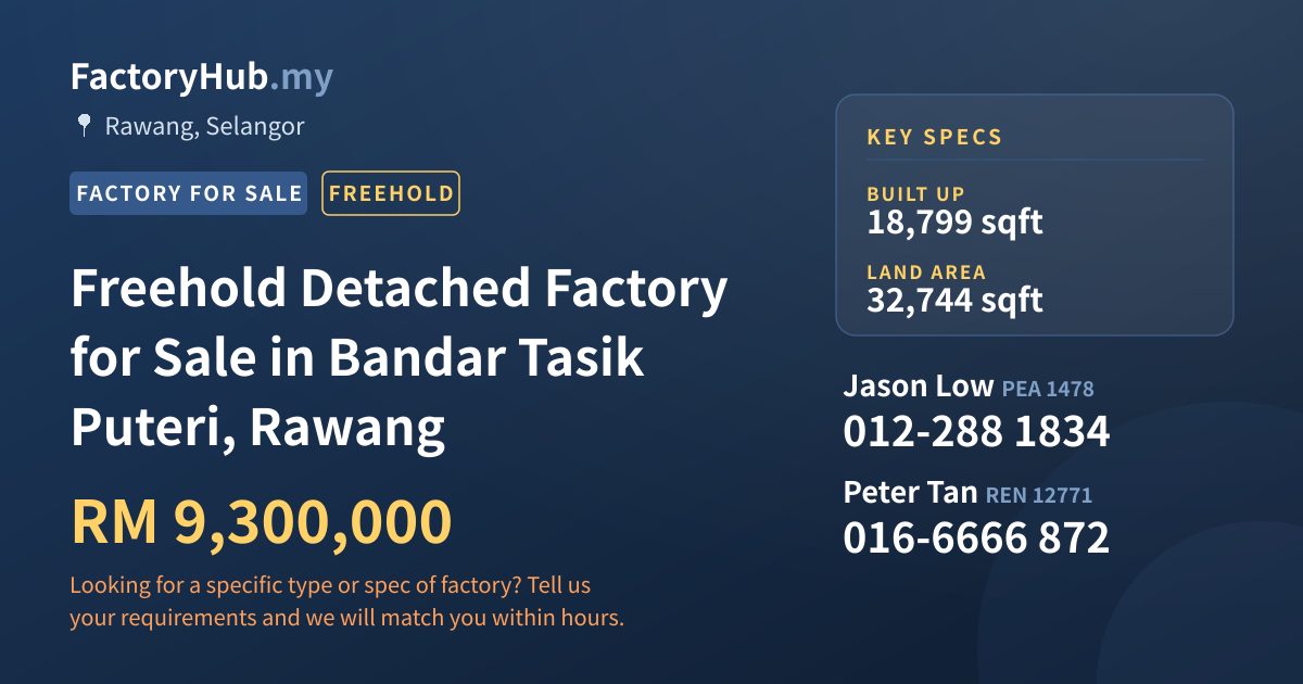 Factory For Sale - Freehold Detached Factory for Sale in Bandar Tasik Puteri, Rawang - Rawang, Selangor