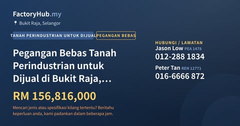 Tanah Untuk Dijual - Pegangan Bebas Tanah Perindustrian untuk Dijual di Bukit Raja, Selangor - Bukit Raja, Selangor