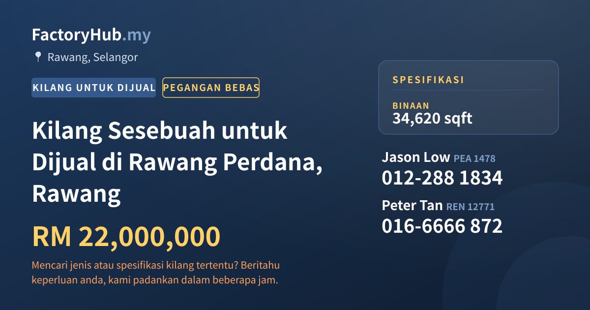 Kilang Untuk Dijual - Kilang Sesebuah untuk Dijual di Rawang Perdana, Rawang - Rawang, Selangor