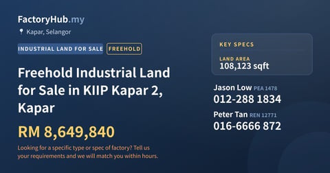Land For Sale - Freehold Industrial Land for Sale in KIIP Kapar 2, Kapar - Kapar, Selangor