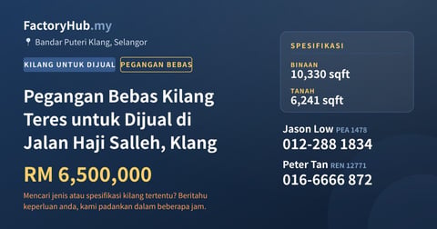 Kilang Untuk Dijual - Pegangan Bebas Kilang Teres untuk Dijual di Jalan Haji Salleh, Klang - Bandar Puteri Klang, Selangor