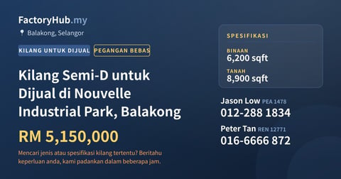 Kilang Untuk Dijual - Kilang Semi-D untuk Dijual di Nouvelle Industrial Park, Balakong - Balakong, Selangor