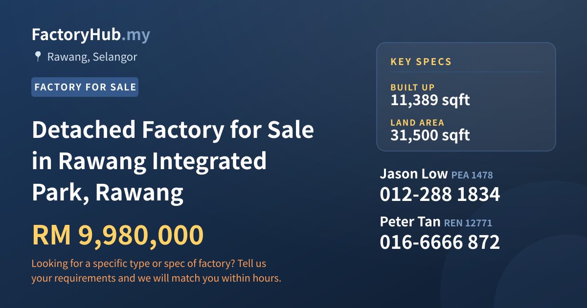 Factory For Sale - Detached Factory for Sale in Rawang Integrated Park, Rawang - Rawang, Selangor