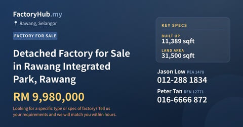Factory For Sale - Detached Factory for Sale in Rawang Integrated Park, Rawang - Rawang, Selangor