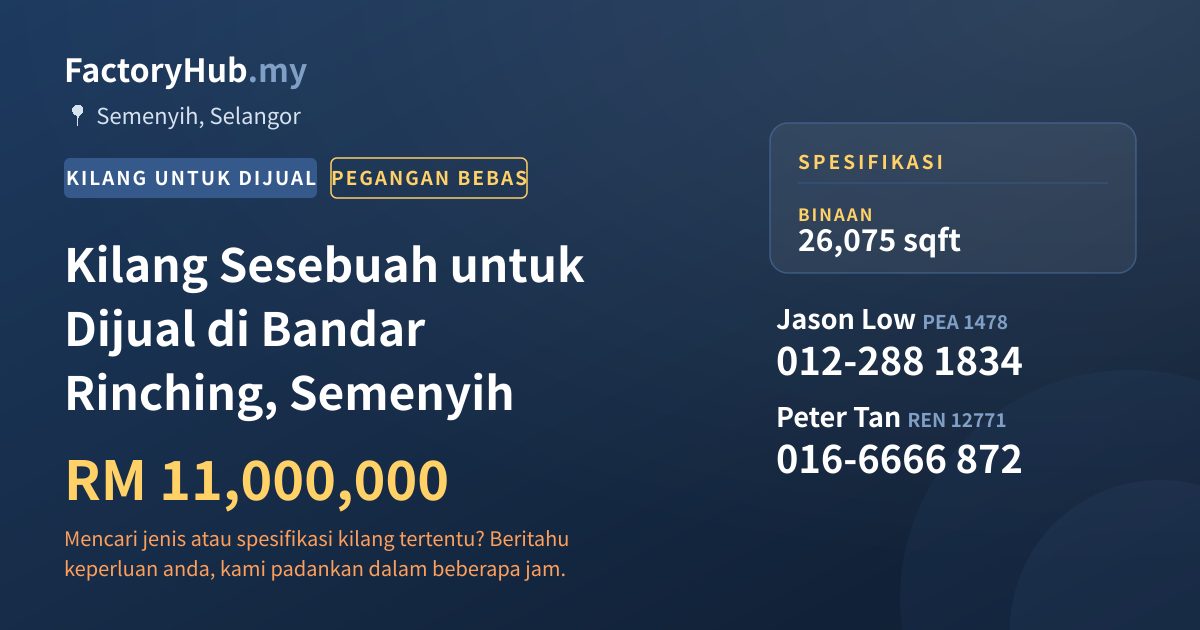 Kilang Untuk Dijual - Kilang Sesebuah untuk Dijual di Bandar Rinching, Semenyih - Semenyih, Selangor