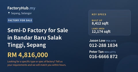 Factory For Sale - Semi-D Factory for Sale in Bandar Baru Salak Tinggi, Sepang - Sepang, Selangor